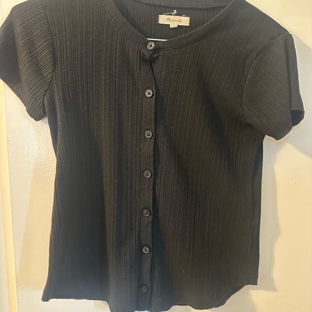 Madewell Black Ribbed Button-Up Top